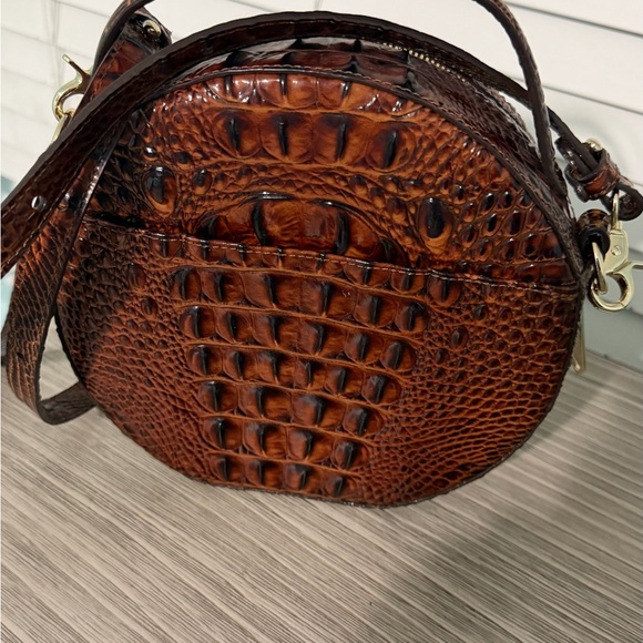 Brahmin Cognac Croc-Embossed Round Crossbody Bag - Picture 2 of 4